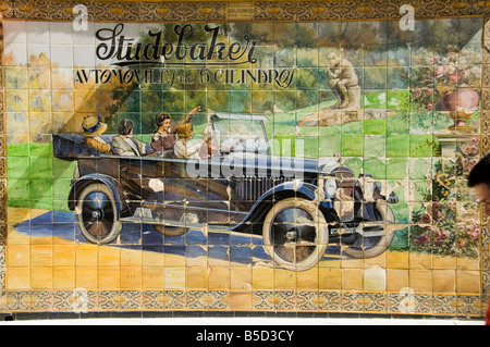 Old tile ad for Studbaker car, Tetuan Street near Sierpes Street, Seville, Andalusia, Spain, Europe Stock Photo