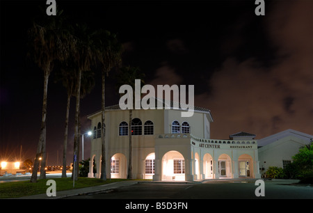 Art Center and Restaurant downtown in Corpus Christi illuminated at night, TX USA Stock Photo