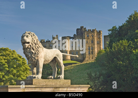 Alnwick Castle from the Lion Bridge, Alnwick, Northumberland, England, Europe Stock Photo