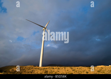 Wind turbines that produce clean sustainable energy in the Sierra Nevada mountain range of Andalusia in southern Spain Stock Photo