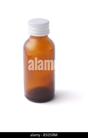 Empty medicine bottle with white cap on white background Stock Photo