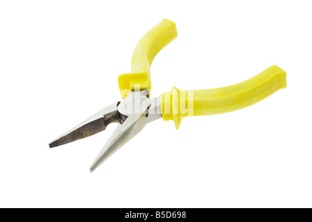 Opened jaws pliers with yellow handle on white background Stock Photo