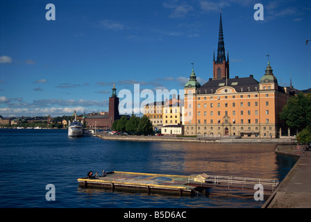 The Riddarholmskirkan and the Stadshuset, Stockholm, Sweden, Scandinavia, Europe Stock Photo