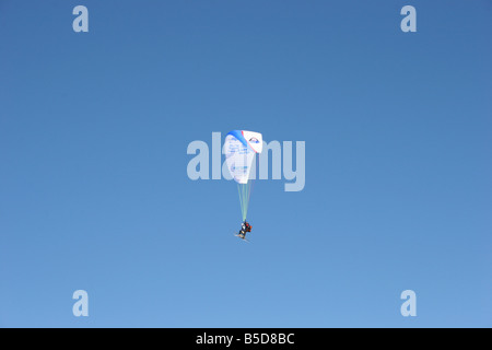 Parapente with skiers in blue sunny sky. St Gervais haute Savoie France. Horizontal.  50423 Montblanc-Ski2005 Stock Photo