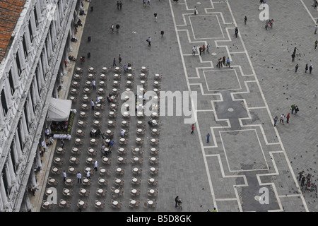 View from top of Bell Tower to Cafe Florian in Saint Marks Square Stock Photo