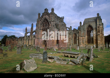 Melrose Abbey, burial place of the heart of Robert the Bruce, Melrose, Scottish Borders, Scotland Stock Photo