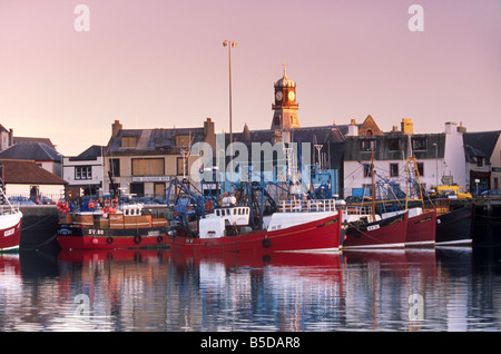 Stornoway (Steornabhagh) harbour at dusk, Isle of Lewis, Outer Hebrides, Scotland, Europe