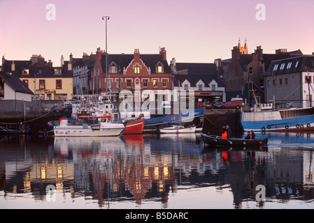 Stornoway (Steornabhagh) harbour at dusk, Isle of Lewis, Outer Hebrides, Scotland, Europe