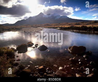 Sgurr nan Gillean, 964m, Black Cuillins and river Allt Dearg Mor, near Sligachan, Isle of Skye, Inner Hebrides, Scotland Stock Photo