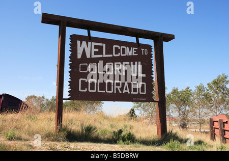 A welcome sign at the Nebraska/Colorado border. Stock Photo