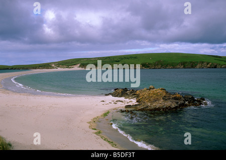 St. Ninian Isle sand tombolo, connecting St. Ninian to Mainland, South Mainland, Shetland Islands, Scotland, Europe Stock Photo