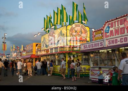 Food stands in the midway at a county fair Stock Photo