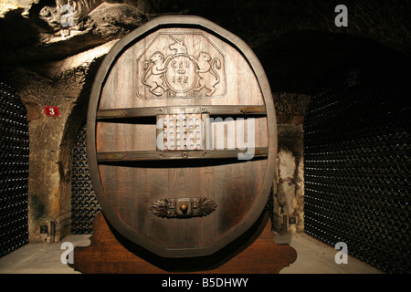 Moet et Chandon champagne oak cask given by Napoleon 1st, in Cellars Head Office, Epernay France Horizontal .50671 Epernay2005 Stock Photo
