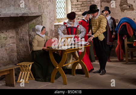 Reenactors recreate music and dance of the early Jacobean period at Tretower Court near Crickhowell Powys South Wales Stock Photo