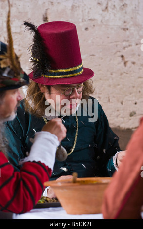 Reenactors recreate the early Jacobean period at Tretower Court near Crickhowell Powys South Wales Stock Photo