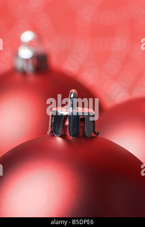 Several red Christmas tree ornaments Stock Photo