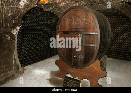 Moet et Chandon champagne oak cask in Cellars Head Office, Given by Napoleon 1st. Epernay France Horizontal .50672 Epernay2005 Stock Photo