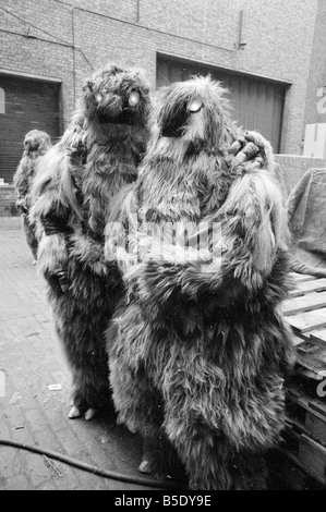 The Yeti Mark two - seven foot tall monsters with light eyes, electrical nervous system, electronic roars, and assisted by a fungoid mist have taken over London for the TV series Dr Who. The yeti's are played by actors Gordon Stothard, John Lord, Colin Warman and John Levene, wearing suits made from Yak fur and wool with eyes that light up. Our Picture Shows: Yeti's near Goodge Street underground station in London. Dec 1967 X11800 Stock Photo