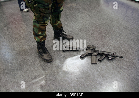 one army soldier man with assault rifle weapon Stock Photo