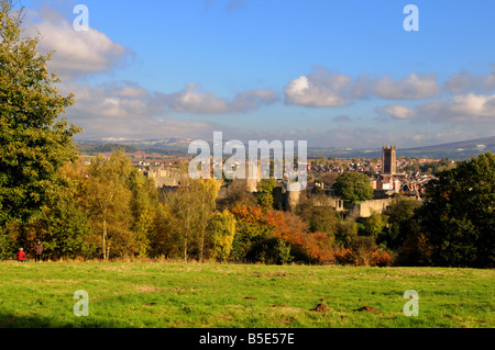 An autumn view of Ludlow, Shropshire, England, UK, seen from Whitcliffe. Stock Photo