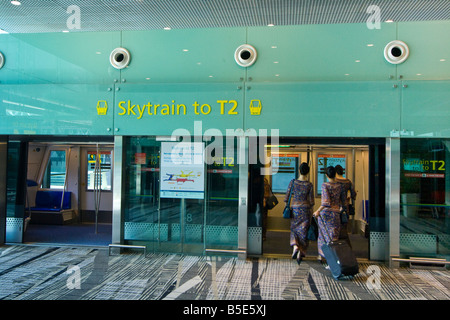 Skytrain Inside Changi International Airport in Singapore Stock Photo