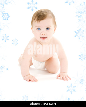 picture of crawling baby boy in diaper over white Stock ...