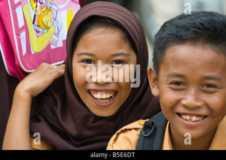 Muslim Schoolchildren in Rantepao on Sulawesi in Indonesia Stock Photo