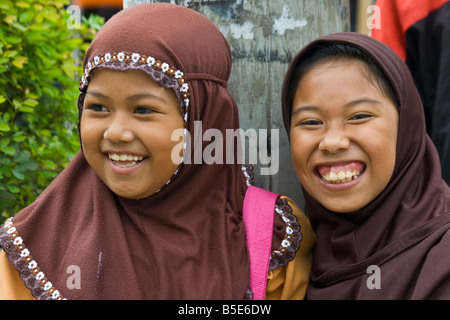 Muslim Schoolchildren in Rantepao on Sulawesi in Indonesia Stock Photo