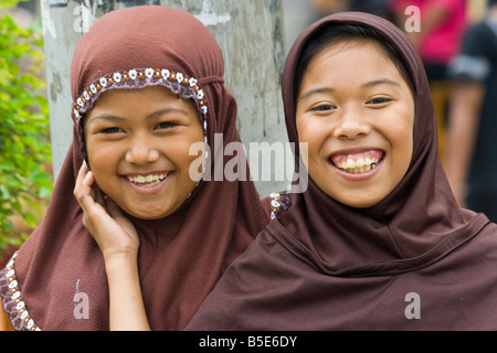 Muslim Schoolchildren in Rantepao on Sulawesi in Indonesia Stock Photo