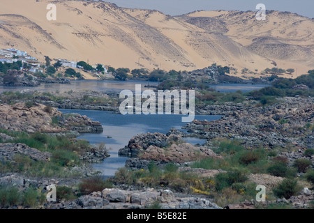 View of the First Cataract of the Nile River near Aswan Egypt Stock Photo