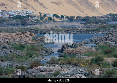 View of the First Cataract of the Nile River near Aswan Egypt Stock Photo