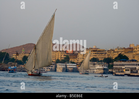 Felucca Sailboat on the Nile River in Aswan Egypt Stock Photo