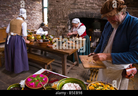 Reenactors recreate the early Jacobean period at Tretower Court near Crickhowell Powys South Wales Stock Photo
