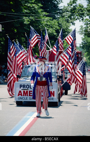Uncle Sam leading Bristol's famous 4th of July parade, the oldest in the U.S.A., Bristol, Rhode Island, New England, USA Stock Photo