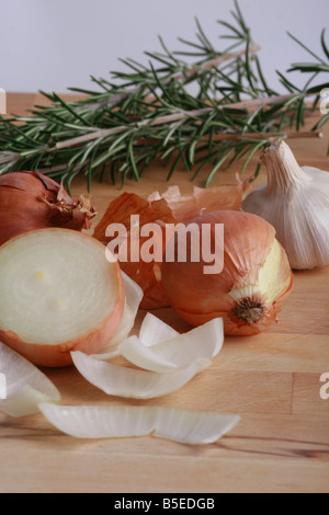onions, garlic and rosemary Stock Photo