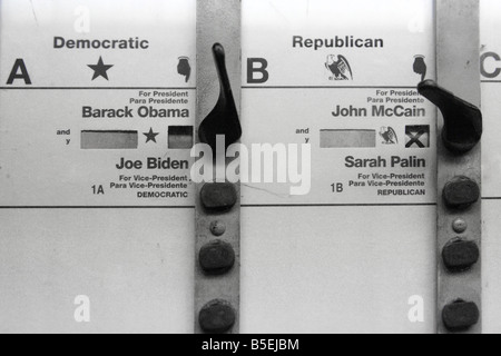 Voting Booth Close-up, United States, 2008 Presidential Election of Barack Obama versus John McCain Stock Photo