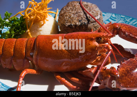 Australian cold water lobster tail and filet mignon, Chart House Restaurant, Tower of the Americas, San Antonio, Texas. Stock Photo