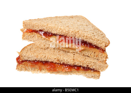 Peanutbutter and jelly sandwich cutout on white background Stock Photo