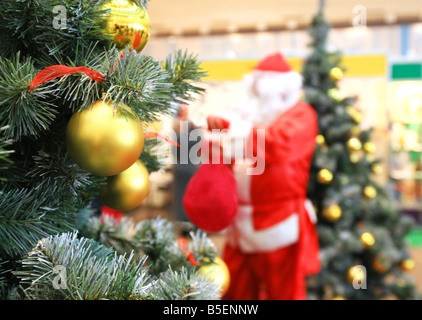santa claus and new year tree Stock Photo