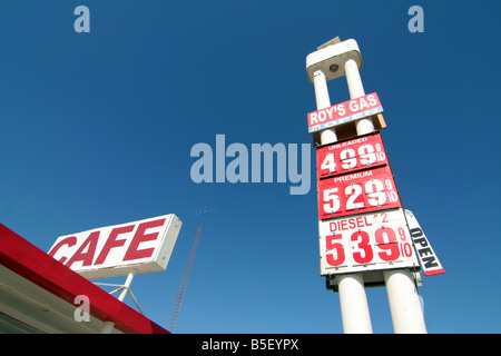 Gas station at Roy's Motel Cafe at Amboy, California, USA. On the Historic Route 66. Stock Photo