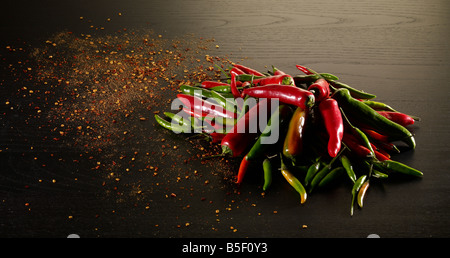 Pile of red and green chilli peppers Stock Photo