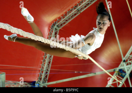 The Billy Smart circus has arrived in Durham Pictured Nyammai from Mongolia performs her act Stock Photo