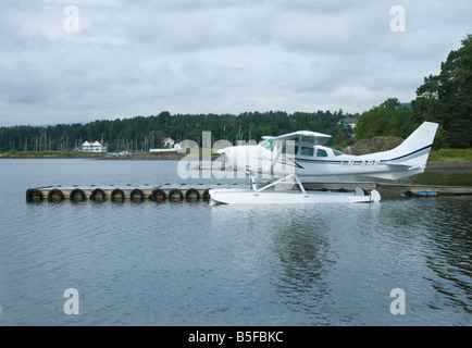 White Cessna 206 Stationair moored at Holtekilen a part of the Oslofjord near Oslo Stock Photo