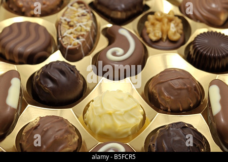 Close-up of Chocolates in box Stock Photo