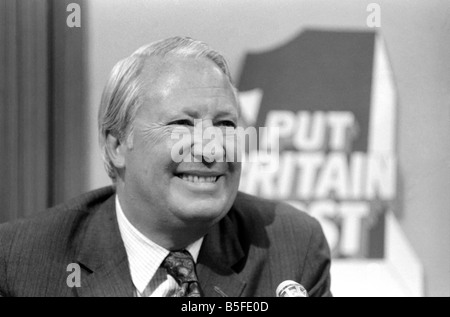 General Election 1974: Conservative party press conference at their H.Q. William Whitelaw and Edward Heath. September 1974 Stock Photo