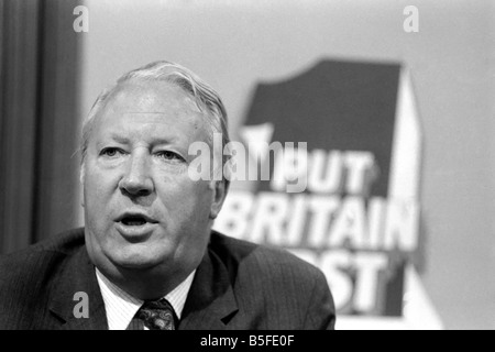 General Election 1974: Conservative party press conference at their H.Q. William Whitelaw and Edward Heath. September 1974 Stock Photo