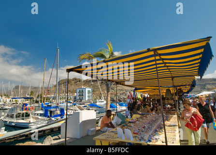 MARKET Gran Canaria  Puerto de Mogan popular friday open air general market at luxury marina resort Gran Canaria Canary Islands Stock Photo