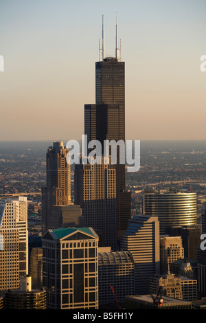 A view of Sears Tower and Chicago’s downtown from the John Hancock Center observatory Stock Photo