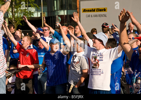 Scottish Rangers Supporters gather on Piccadilly gardens in Manchester before the UEFA cup 2008 Stock Photo