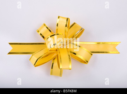 yellow christmas gift ribbon and bow Stock Photo